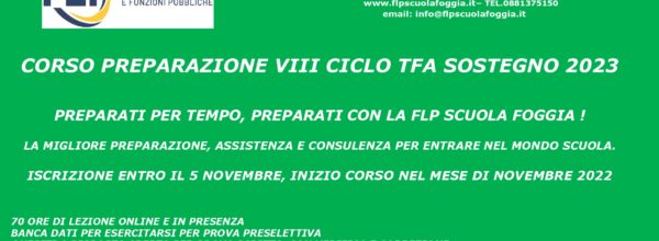 CORSO DI PREPARAZIONE ALLE PROVE DI ACCESSO ALL’VIII CORSO 2023 PER CONSEGUIRE TITOLO DI SOSTEGNO.