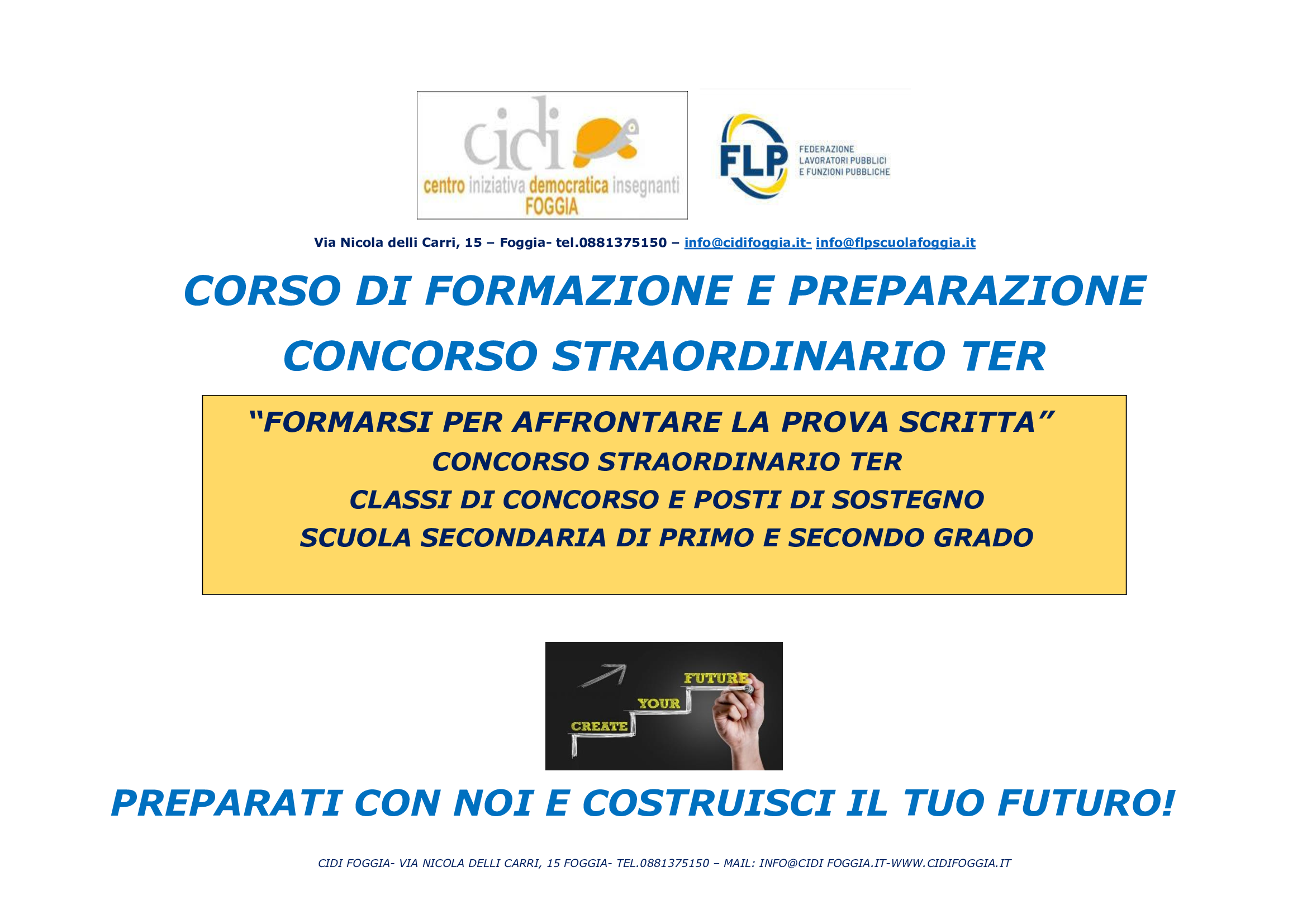 CONCORSO STRAORDINARIO TER SCUOLE SECONDARIE: CORSO FORMAZIONE E  PREPARAZIONE PROVA SCRITTA PER ACCESSO CLASSI DI CONCORSO E POSTI DI  SOSTEGNO - flp scuola foggia