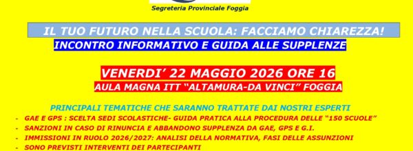 INCONTRO INFORMATIVO E GUIDA ALLE SUPPLENZE A.S. 2026/2027 PERSONALE DOCENTE. IL TUO FUTURO NELLA SCUOLA: FACCIAMO CHIAREZZA!