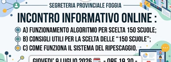 INCONTRO INFORMATIVO ONLINE : COME PRESENTARE LA DOMANDA PER LE 150 SCUOLE – IL SISTEMA DEL RIPESCAGGIO