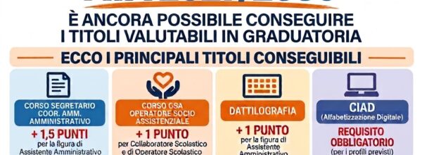 AGGIORNAMENTO E NUOVE INCLUSIONI GRADUATORIA SUPPLENZE PERSONALE ATA: CONSEGUI TITOLI NECESSARI PER AUMENTARE IL PUNTEGGIO