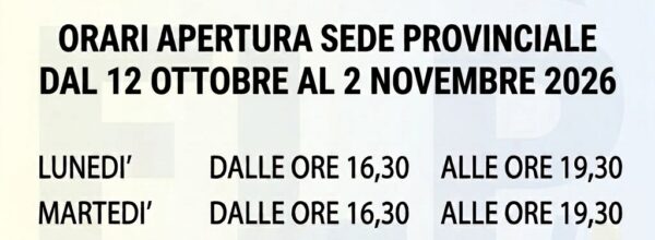 ORARI APERTURA SEDE PROVINCIALE FLP SCUOLA FOGGIA: DALL’12 OTTOBRE 2026